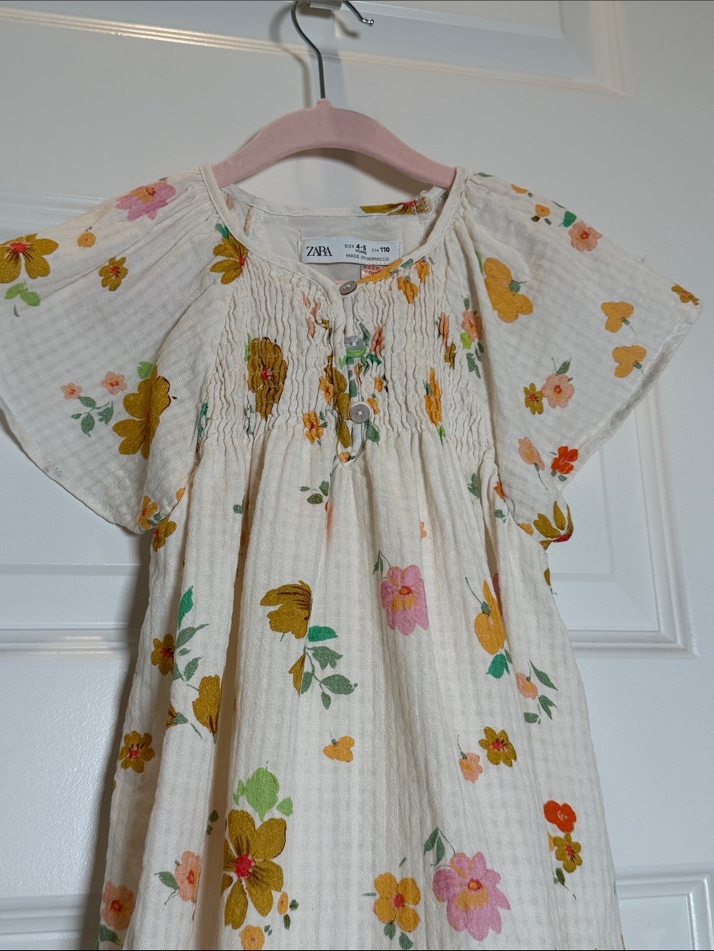 Zara Cream Floral Casual Kids Dress Size 4-5Y - Picture 3 of 5